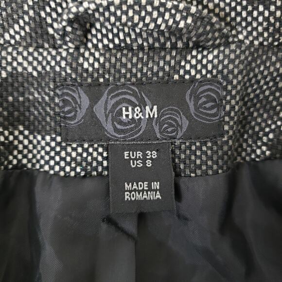 H&M Floral Fitted Blazer Jacket Flare Bell Sleeve Snap Closure Lined Black 8 - Picture 12 of 13